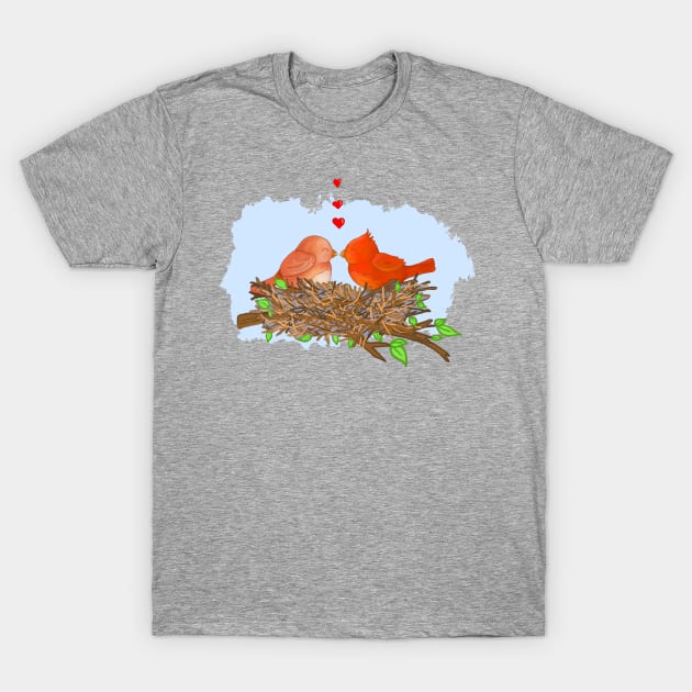 Cardinal Love Birds T-Shirt by Julie Townsend Studio